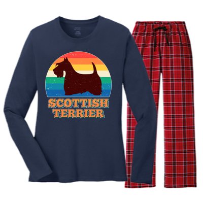 Vintage Scottish Terrier  Women's Long Sleeve Flannel Pajama Set 