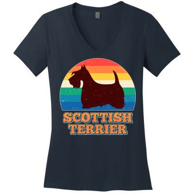 Vintage Scottish Terrier  Women's V-Neck T-Shirt