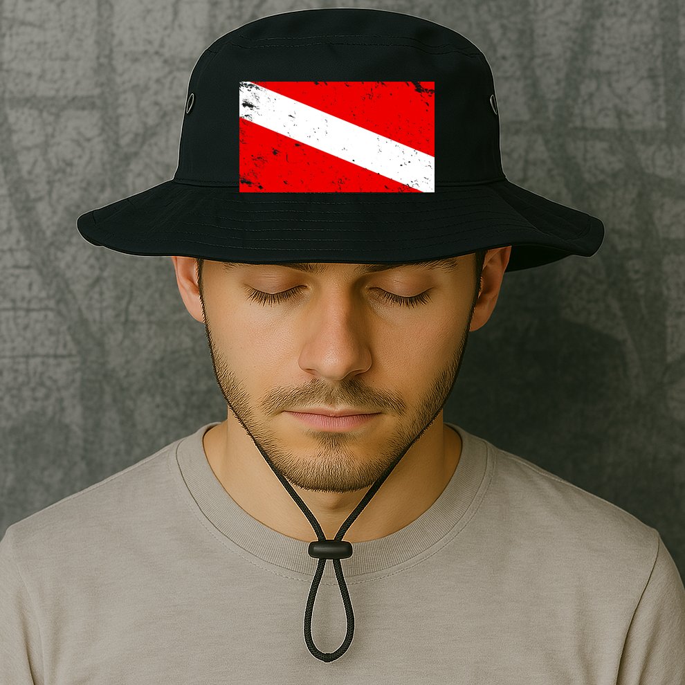Vintage Scuba Diver Flag  Bucket Hat