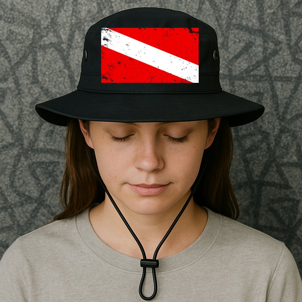Vintage Scuba Diver Flag  Bucket Hat