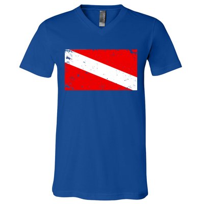 Vintage Scuba Diver Flag  V-Neck T-Shirt