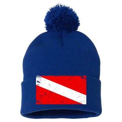 Vintage Scuba Diver Flag  Pom Pom 12in Knit Beanie