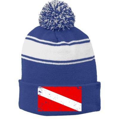 Vintage Scuba Diver Flag  Stripe Pom Pom Beanie