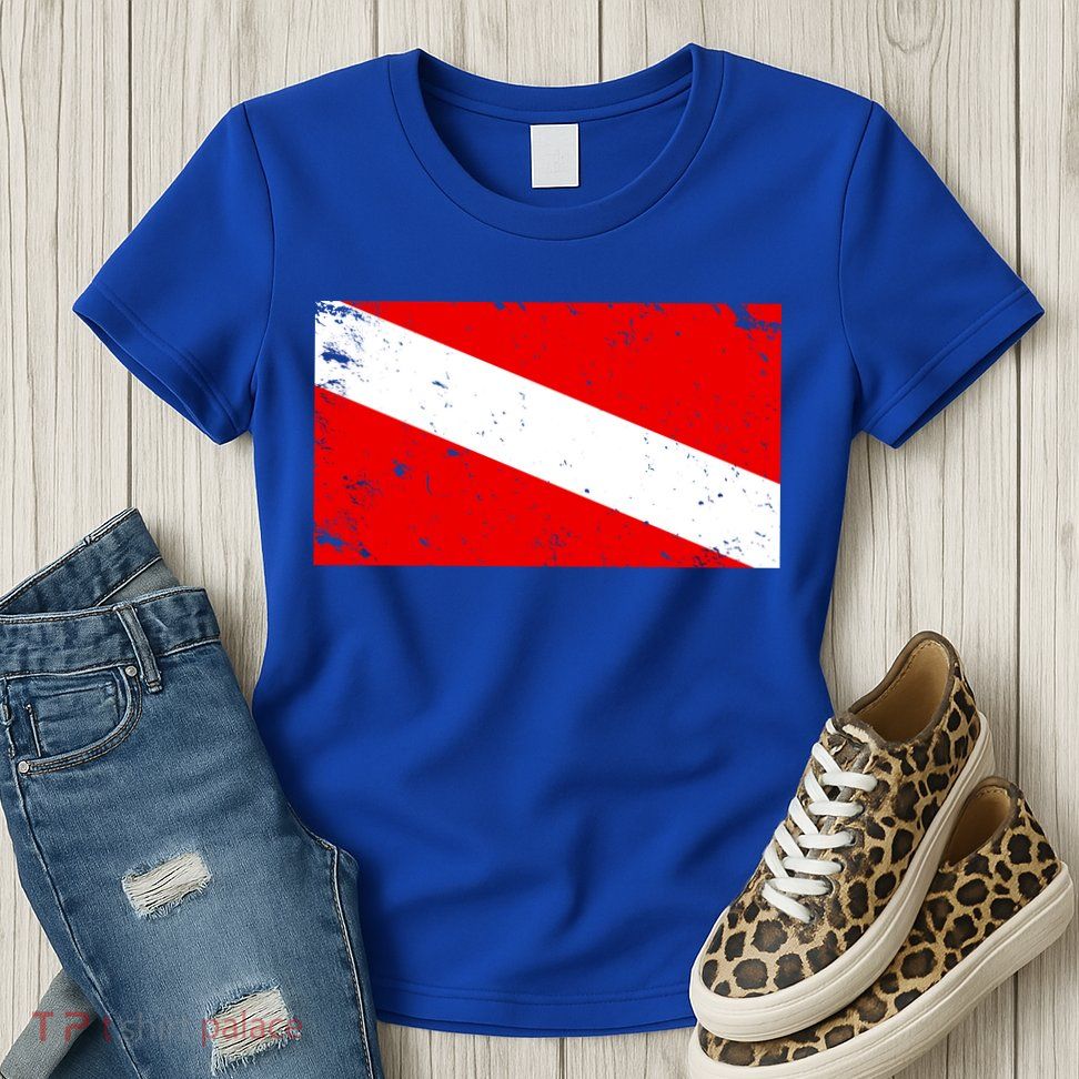 Vintage Scuba Diver Flag  Womens T-Shirt