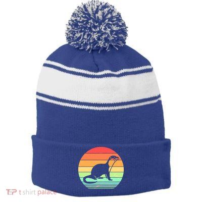 Vintage Sea Otter  Stripe Pom Pom Beanie