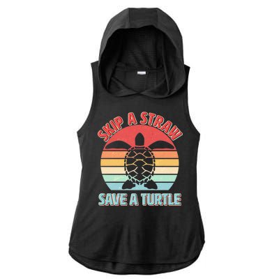 Vintage Skip A Straw Save A Turtle Ladies PosiCharge Tri-Blend Wicking Draft Hoodie Tank