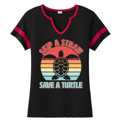 Vintage Skip A Straw Save A Turtle Ladies Halftime Notch Neck Tee