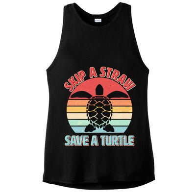 Vintage Skip A Straw Save A Turtle Ladies PosiCharge Tri-Blend Wicking Tank