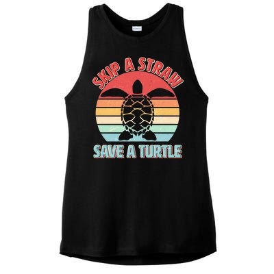 Vintage Skip A Straw Save A Turtle Ladies PosiCharge Tri-Blend Wicking Tank