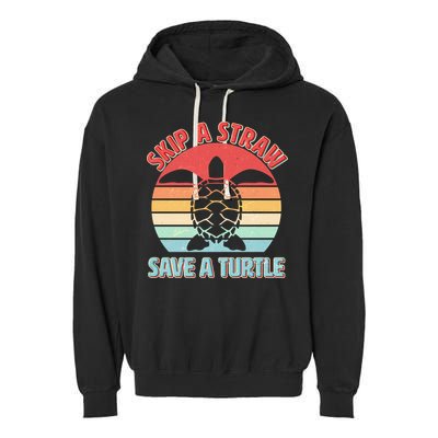 Vintage Skip A Straw Save A Turtle Garment-Dyed Fleece Hoodie
