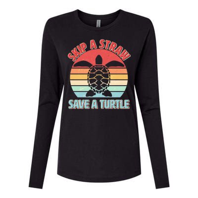 Vintage Skip A Straw Save A Turtle Womens Cotton Relaxed Long Sleeve T-Shirt