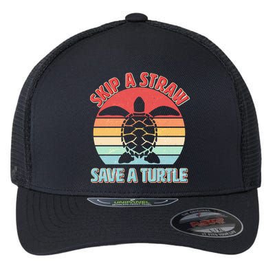 Vintage Skip A Straw Save A Turtle Flexfit Unipanel Trucker Cap