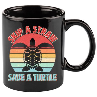 Vintage Skip A Straw Save A Turtle 11oz C Handle Ceramic Mug