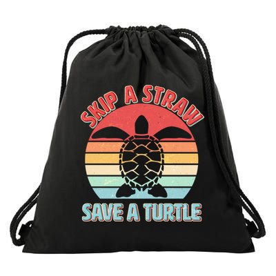 Vintage Skip A Straw Save A Turtle Drawstring Bag