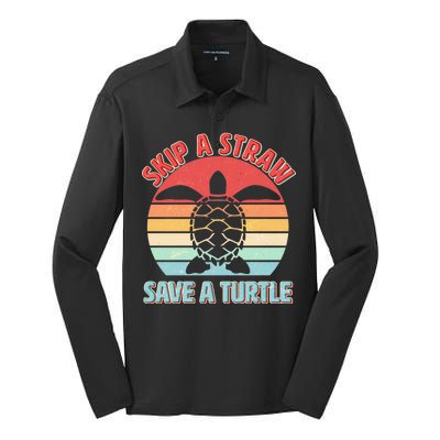 Vintage Skip A Straw Save A Turtle Silk Touch Performance Long Sleeve Polo