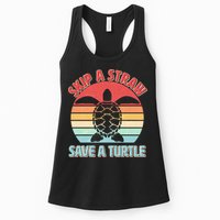 Vintage Skip A Straw Save A Turtle Womens Tank Top