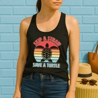 Vintage Skip A Straw Save A Turtle Womens Tank Top