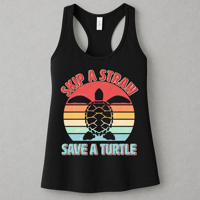 Vintage Skip A Straw Save A Turtle Womens Tank Top