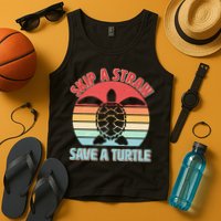 Vintage Skip A Straw Save A Turtle Tank Top