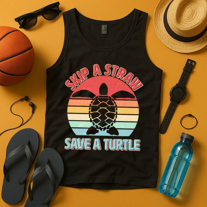 Vintage Skip A Straw Save A Turtle Tank Top