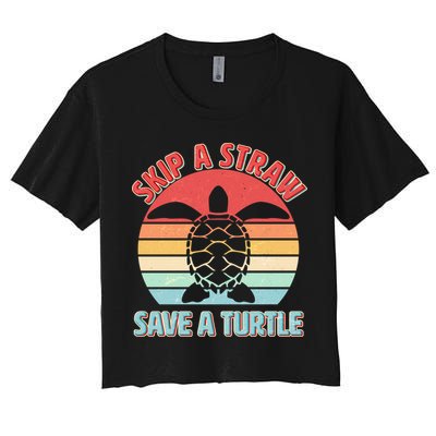 Vintage Skip A Straw Save A Turtle Crop Top