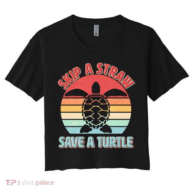 Vintage Skip A Straw Save A Turtle Crop Top
