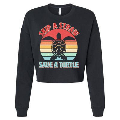 Vintage Skip A Straw Save A Turtle Cropped Pullover Crew