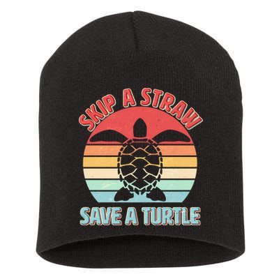 Vintage Skip A Straw Save A Turtle Short Acrylic Beanie