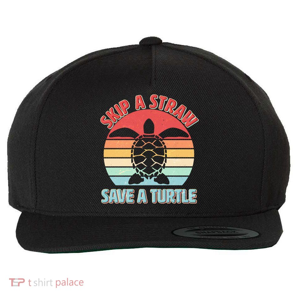 Vintage Skip A Straw Save A Turtle Wool Snapback Cap