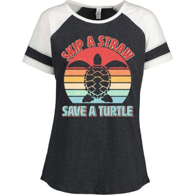 Vintage Skip A Straw Save A Turtle Enza Ladies Jersey Colorblock Tee