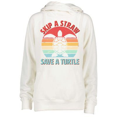 Vintage Skip A Straw Save A Turtle Womens Funnel Neck Pullover Hood