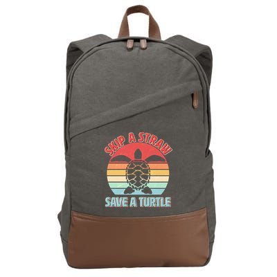 Vintage Skip A Straw Save A Turtle Cotton Canvas Backpack