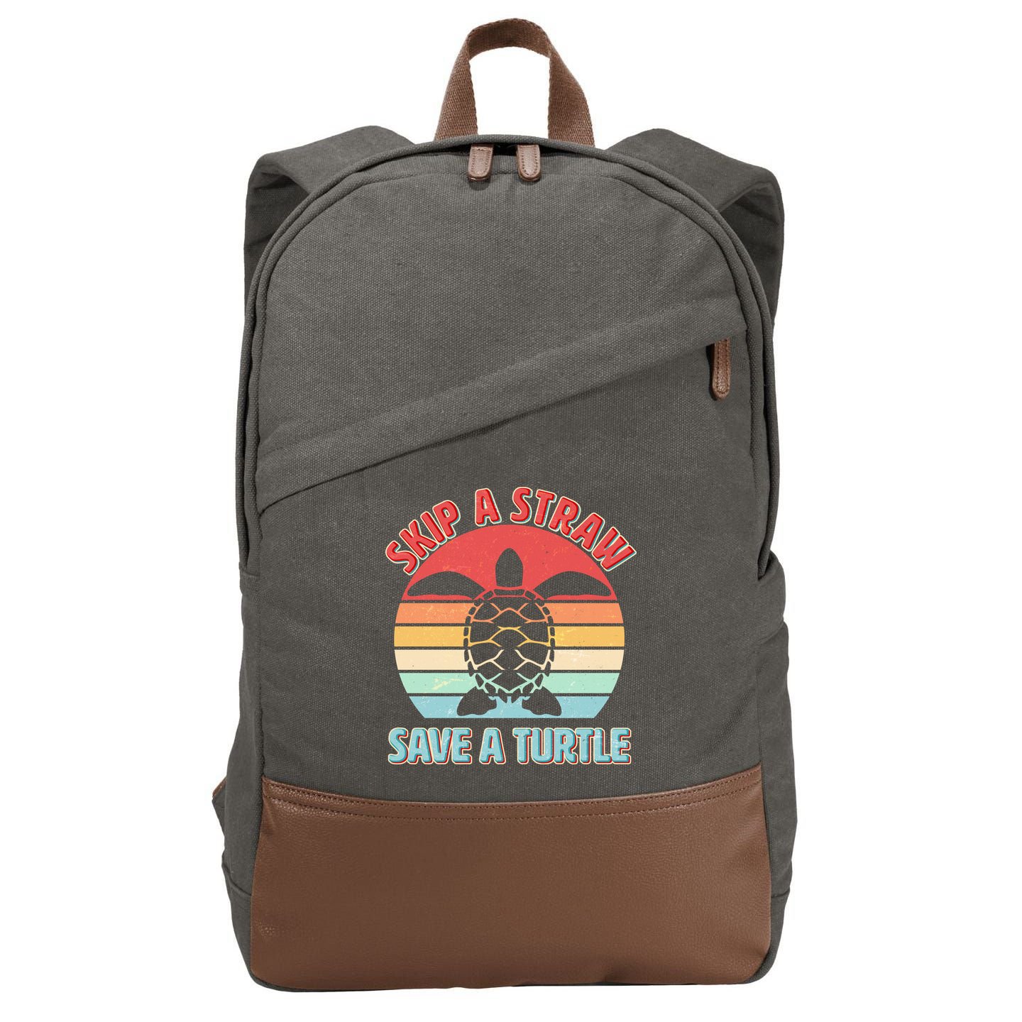 Vintage Skip A Straw Save A Turtle Cotton Canvas Backpack