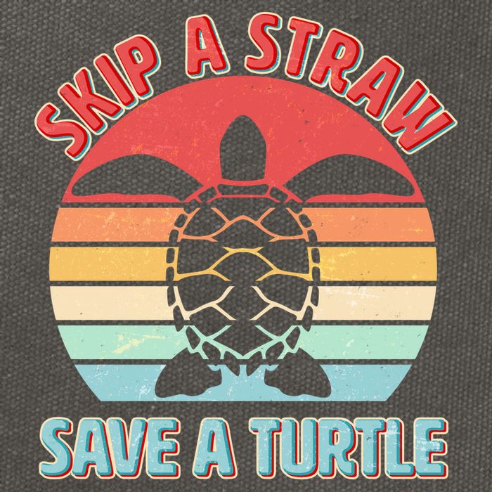 Vintage Skip A Straw Save A Turtle Cotton Canvas Backpack