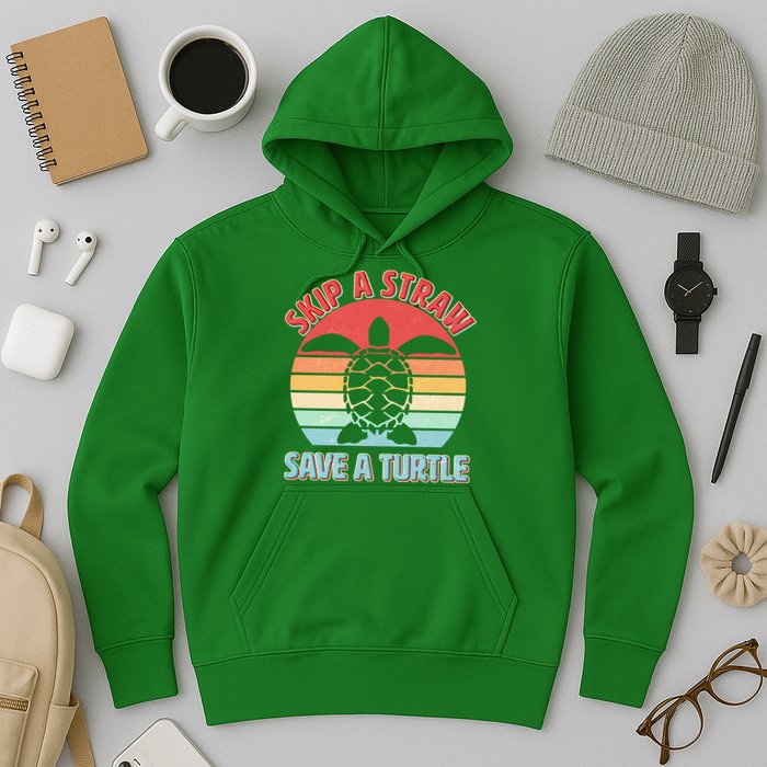 Vintage Skip A Straw Save A Turtle Hoodie