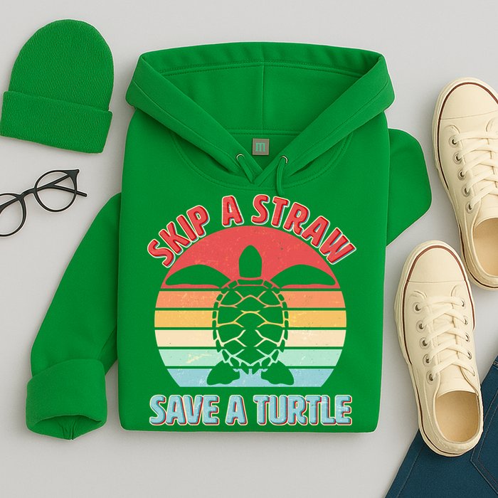 Vintage Skip A Straw Save A Turtle Hoodie