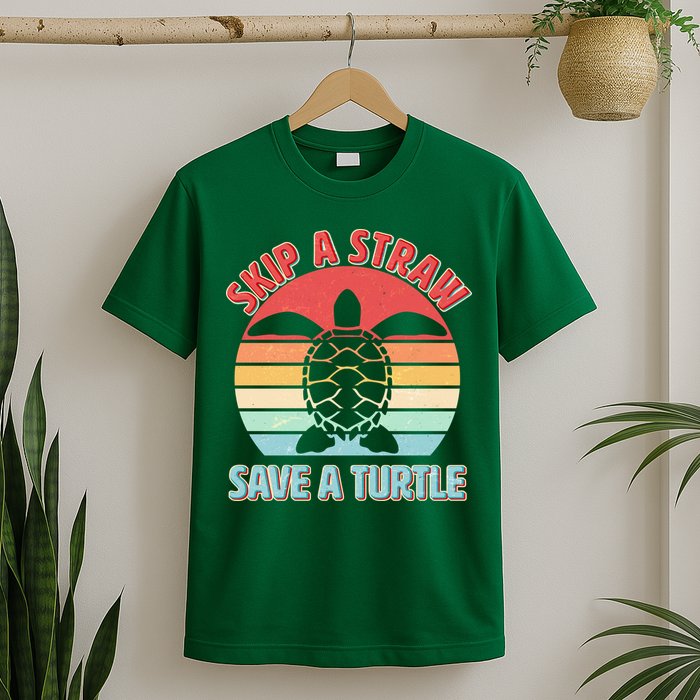 Vintage Skip A Straw Save A Turtle T-Shirt
