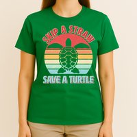 Vintage Skip A Straw Save A Turtle T-Shirt
