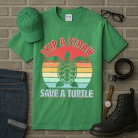 Vintage Skip A Straw Save A Turtle Tall T-Shirt