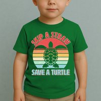 Vintage Skip A Straw Save A Turtle Toddler T-Shirt