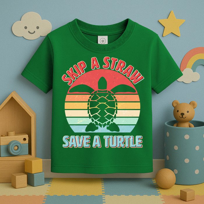 Vintage Skip A Straw Save A Turtle Toddler T-Shirt