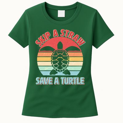 Vintage Skip A Straw Save A Turtle Womens T-Shirt