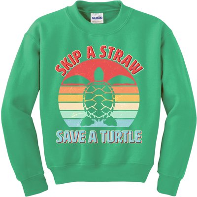 Vintage Skip A Straw Save A Turtle Kids Sweatshirt