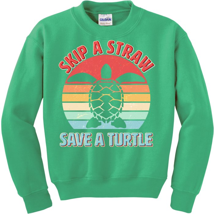 Vintage Skip A Straw Save A Turtle Kids Sweatshirt