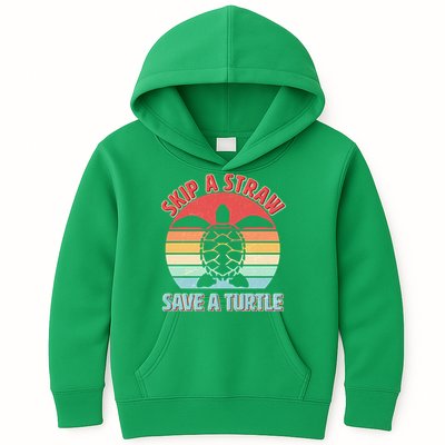 Vintage Skip A Straw Save A Turtle Kids Hoodie