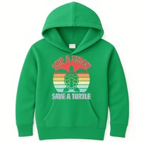 Vintage Skip A Straw Save A Turtle Kids Hoodie