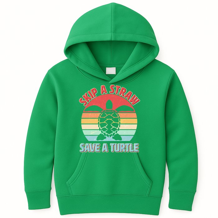 Vintage Skip A Straw Save A Turtle Kids Hoodie