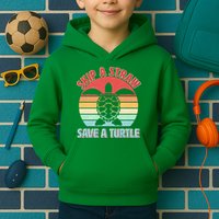 Vintage Skip A Straw Save A Turtle Kids Hoodie