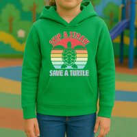 Vintage Skip A Straw Save A Turtle Kids Hoodie