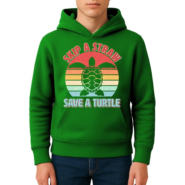Vintage Skip A Straw Save A Turtle Kids Hoodie